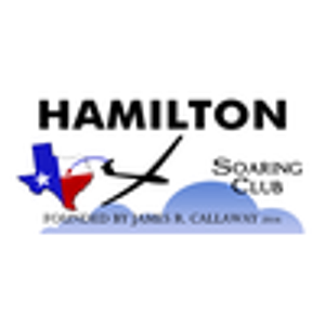 Hamilton Soaring Club Logo, a non-profit gliding association in Hamilton, TX, featuring a glider and Texas outline.